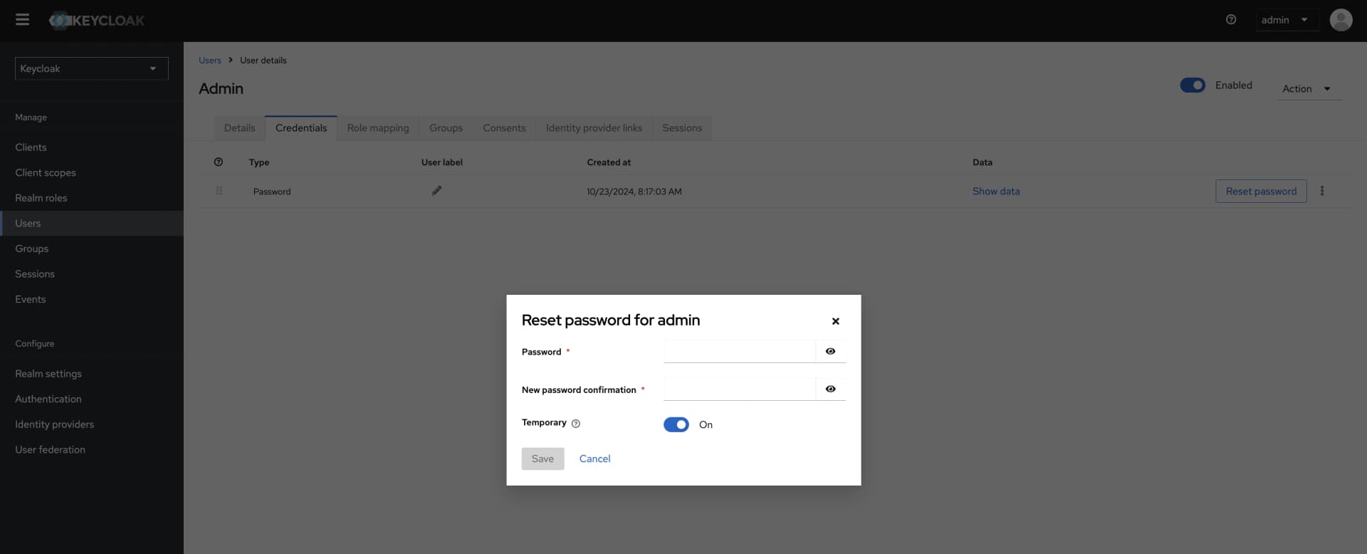 Keycloak new password
