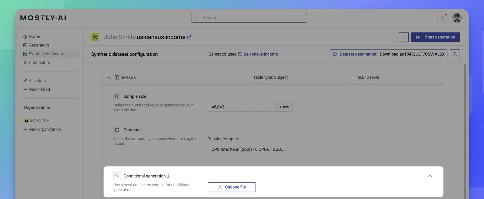 Conditional simulation - Sample size - Click Upload file